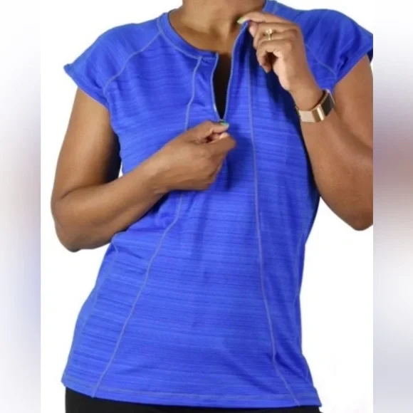 Athleta Pacifica Cap Sleeve 1/4 Zip Athletic Top in Blue Size S - Picture 5 of 8